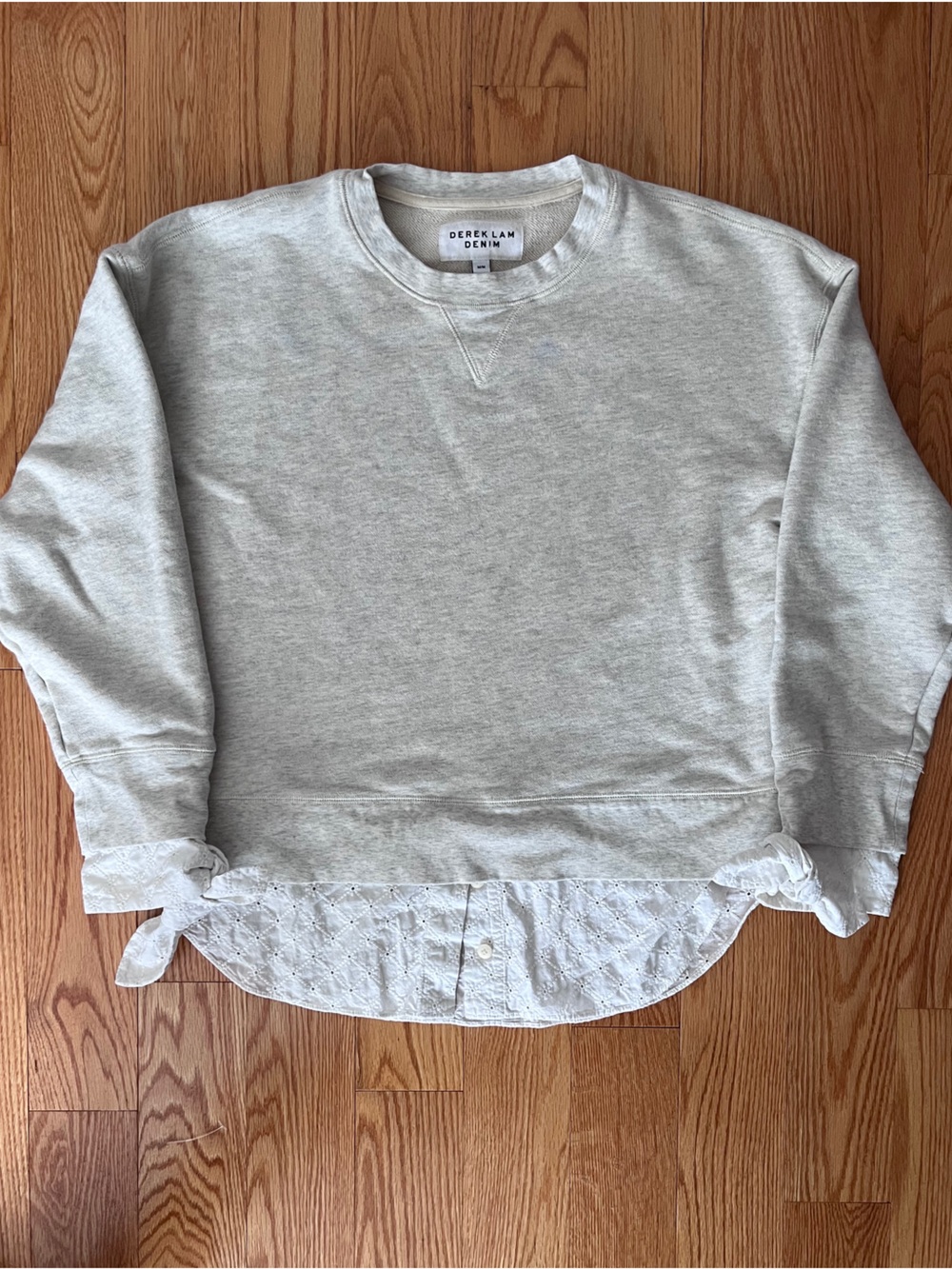 Derek Lam Denim Layered Eyelet Sweatshirt Heathered Oatmeal